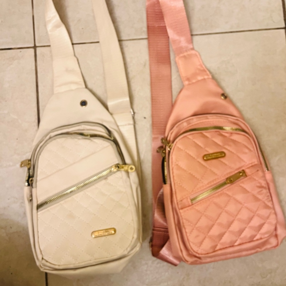 Quilted Sling Bags - Cream and Pink
